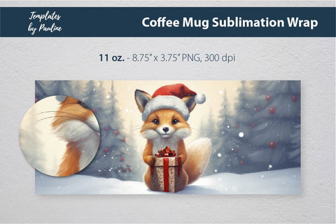 Retro Christmas Fox Coffee Mug Wrap for Sublimation Sublimation Templates by Pauline 