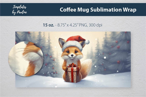 Retro Christmas Fox Coffee Mug Wrap for Sublimation Sublimation Templates by Pauline 