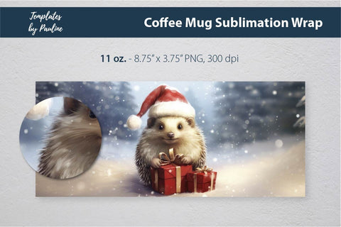 Retro Christmas Hedgehog Coffee Mug Wrap for Sublimation Sublimation Templates by Pauline 