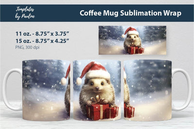 Retro Christmas Hedgehog Coffee Mug Wrap for Sublimation Sublimation Templates by Pauline 