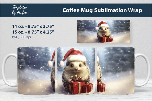 Retro Christmas Hedgehog Coffee Mug Wrap for Sublimation Sublimation Templates by Pauline 
