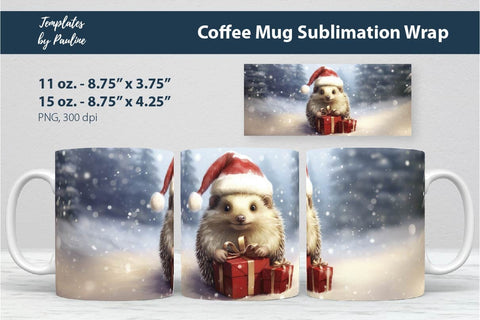 Retro Christmas Hedgehog Coffee Mug Wrap for Sublimation Sublimation Templates by Pauline 