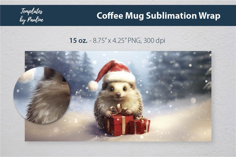 Retro Christmas Hedgehog Coffee Mug Wrap for Sublimation Sublimation Templates by Pauline 