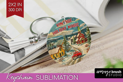Retro Christmas Keychain PNG - Xmas Keychain Sublimation Sublimation OrangeBrushStudio 