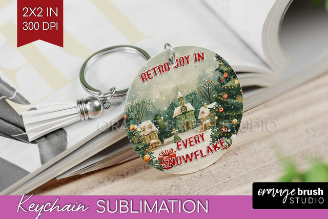Retro Christmas Keychain PNG - Xmas Keychain Sublimation Sublimation OrangeBrushStudio 