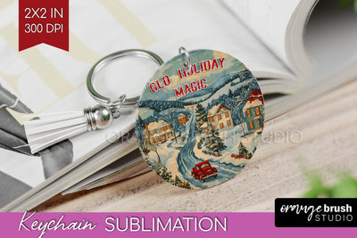 Retro Christmas Keychain PNG - Xmas Keychain Sublimation Sublimation OrangeBrushStudio 