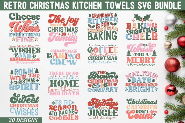 Retro Christmas kitchen towels SVG Bundle SVG akazaddesign 