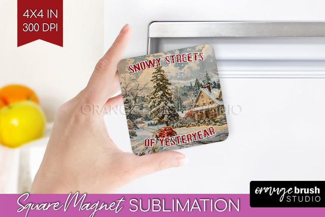 Retro Christmas Magnet Sublimation - Xmas Holiday Magnet PNG Sublimation OrangeBrushStudio 