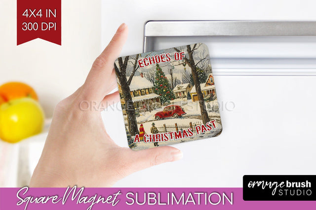Retro Christmas Magnet Sublimation - Xmas Holiday Magnet PNG Sublimation OrangeBrushStudio 