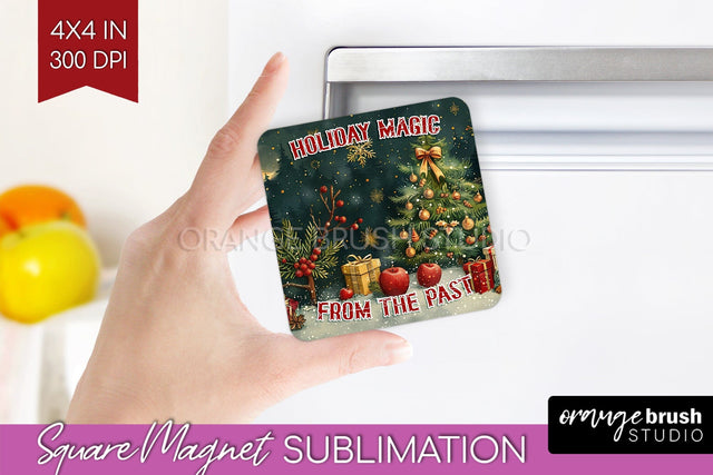 Retro Christmas Magnet Sublimation - Xmas Holiday Magnet PNG Sublimation OrangeBrushStudio 