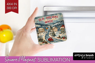 Retro Christmas Magnet Sublimation - Xmas Holiday Magnet PNG Sublimation OrangeBrushStudio 