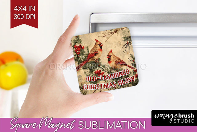 Retro Christmas Magnet Sublimation - Xmas Holiday Magnet PNG Sublimation OrangeBrushStudio 