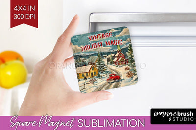 Retro Christmas Magnet Sublimation - Xmas Holiday Magnet PNG Sublimation OrangeBrushStudio 