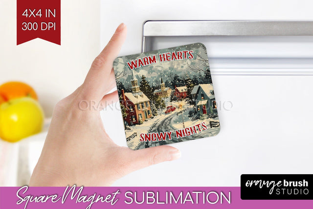 Retro Christmas Magnet Sublimation - Xmas Holiday Magnet PNG Sublimation OrangeBrushStudio 