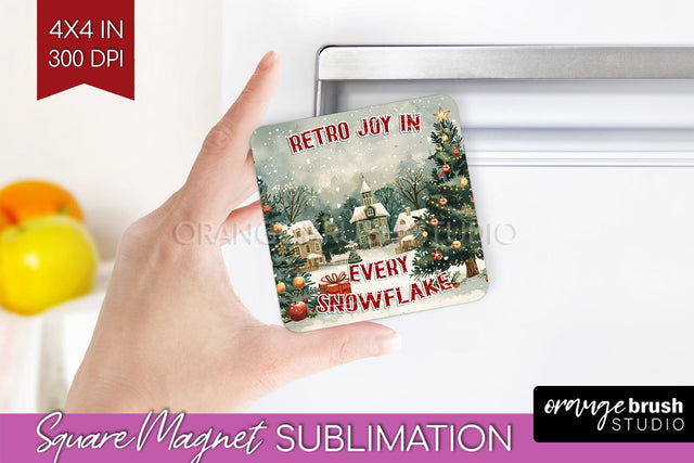 Retro Christmas Magnet Sublimation - Xmas Holiday Magnet PNG Sublimation OrangeBrushStudio 