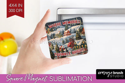 Retro Christmas Magnet Sublimation - Xmas Holiday Magnet PNG Sublimation OrangeBrushStudio 