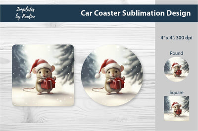Retro Christmas Mouse Car Coaster Sublimation Design Sublimation Templates by Pauline 