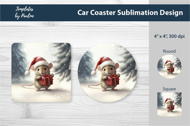 Retro Christmas Mouse Car Coaster Sublimation Design Sublimation Templates by Pauline 