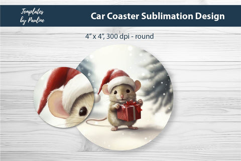 Retro Christmas Mouse Car Coaster Sublimation Design Sublimation Templates by Pauline 