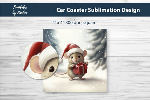 Retro Christmas Mouse Car Coaster Sublimation Design Sublimation Templates by Pauline 