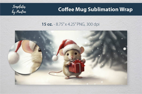 Retro Christmas Mouse Coffee Mug Wrap for Sublimation Sublimation Templates by Pauline 