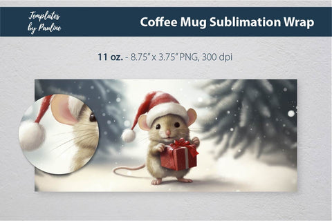 Retro Christmas Mouse Coffee Mug Wrap for Sublimation Sublimation Templates by Pauline 