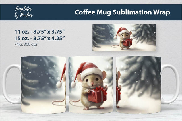 Retro Christmas Mouse Coffee Mug Wrap for Sublimation Sublimation Templates by Pauline 