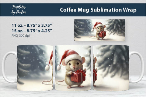 Retro Christmas Mouse Coffee Mug Wrap for Sublimation Sublimation Templates by Pauline 