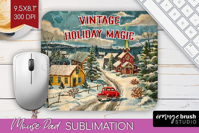 Retro Christmas Mouse Pad Sublimation - Xmas Mousepad PNG Sublimation OrangeBrushStudio 