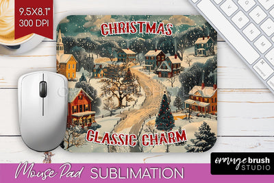 Retro Christmas Mouse Pad Sublimation - Xmas Mousepad PNG Sublimation OrangeBrushStudio 