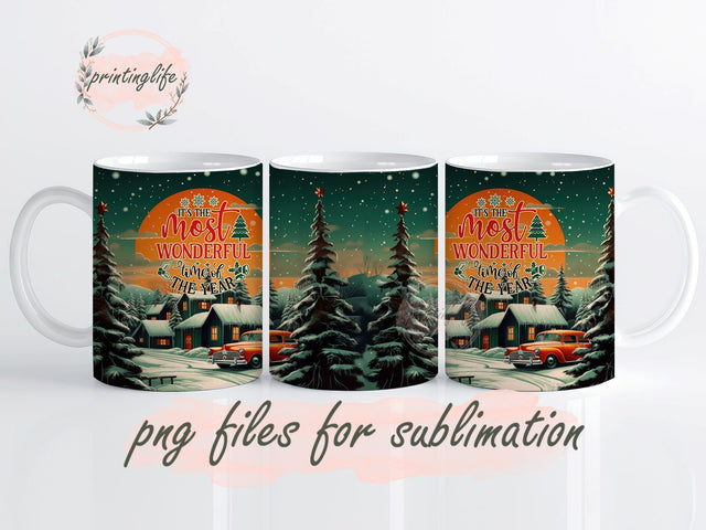 Retro Christmas Mug Wrap Design, Instant Digital Design Download Mug Wrap Design, Mug Design PNG Sublimation PrintingLife 
