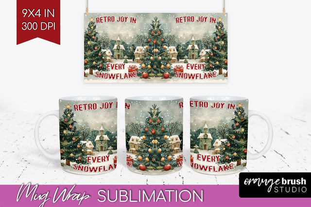 Retro Christmas Mug Wrap - Xmas Holiday 15Oz Mug Sublimation Sublimation OrangeBrushStudio 