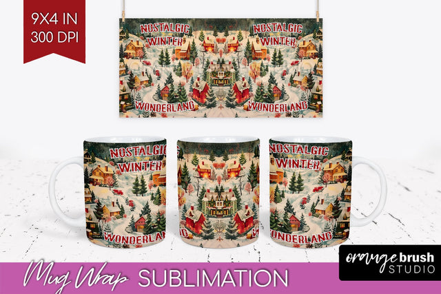 Retro Christmas Mug Wrap - Xmas Holiday 15Oz Mug Sublimation Sublimation OrangeBrushStudio 