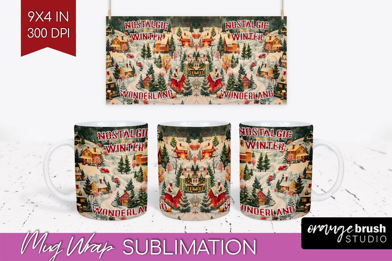 Retro Christmas Mug Wrap - Xmas Holiday 15Oz Mug Sublimation Sublimation OrangeBrushStudio 