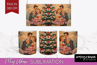 Retro Christmas Mug Wrap - Xmas Holiday 15Oz Mug Sublimation Sublimation OrangeBrushStudio 