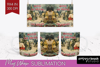 Retro Christmas Mug Wrap - Xmas Holiday 15Oz Mug Sublimation Sublimation OrangeBrushStudio 
