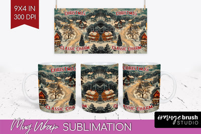 Retro Christmas Mug Wrap - Xmas Holiday 15Oz Mug Sublimation Sublimation OrangeBrushStudio 