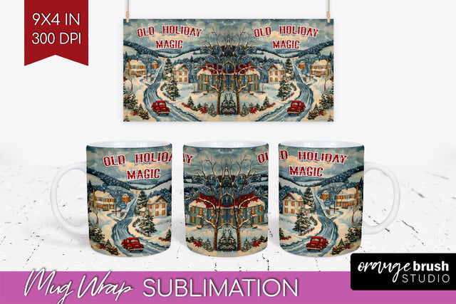 Retro Christmas Mug Wrap - Xmas Holiday 15Oz Mug Sublimation Sublimation OrangeBrushStudio 