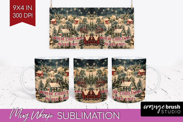 Retro Christmas Mug Wrap - Xmas Holiday 15Oz Mug Sublimation Sublimation OrangeBrushStudio 