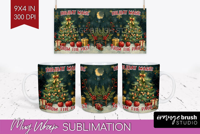 Retro Christmas Mug Wrap - Xmas Holiday 15Oz Mug Sublimation Sublimation OrangeBrushStudio 