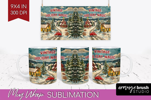 Retro Christmas Mug Wrap - Xmas Holiday 15Oz Mug Sublimation Sublimation OrangeBrushStudio 