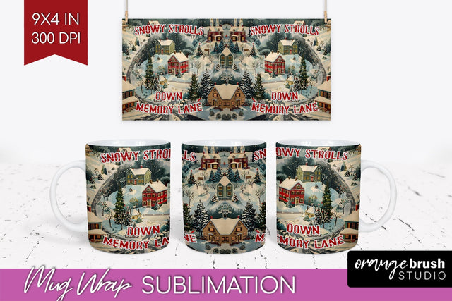 Retro Christmas Mug Wrap - Xmas Holiday 15Oz Mug Sublimation Sublimation OrangeBrushStudio 