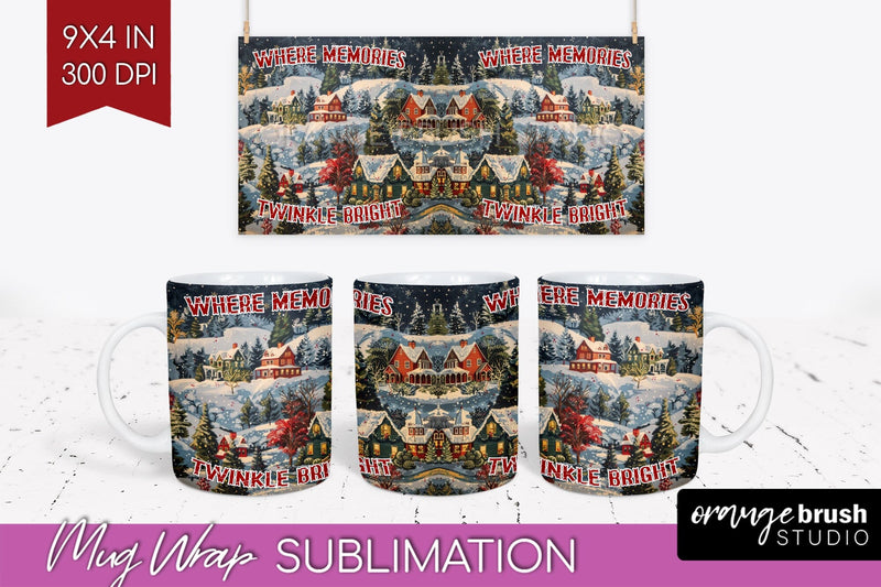 Retro Christmas Mug Wrap - Xmas Holiday 15Oz Mug Sublimation Sublimation OrangeBrushStudio 