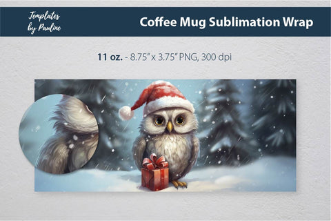 Retro Christmas Owl Coffee Mug Wrap for Sublimation Sublimation Templates by Pauline 