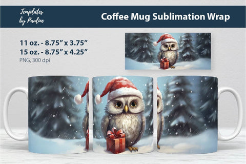 Retro Christmas Owl Coffee Mug Wrap for Sublimation Sublimation Templates by Pauline 