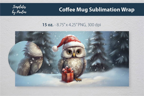 Retro Christmas Owl Coffee Mug Wrap for Sublimation Sublimation Templates by Pauline 