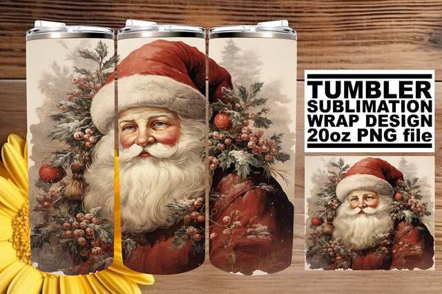 Retro Christmas Pattern Tumbler Wrap - Watercolor 20oz Sublimation Sublimation afrosvg 