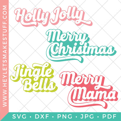 Retro Christmas Phrases Bundle SVG Hey Let's Make Stuff 