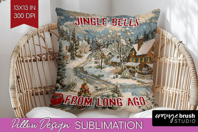 Retro Christmas Pillow Sublimation - Xmas Pillow Cover PNG Sublimation OrangeBrushStudio 