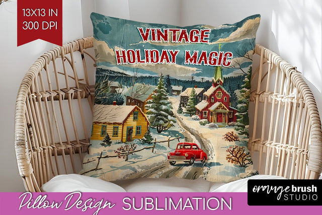 Retro Christmas Pillow Sublimation - Xmas Pillow Cover PNG Sublimation OrangeBrushStudio 